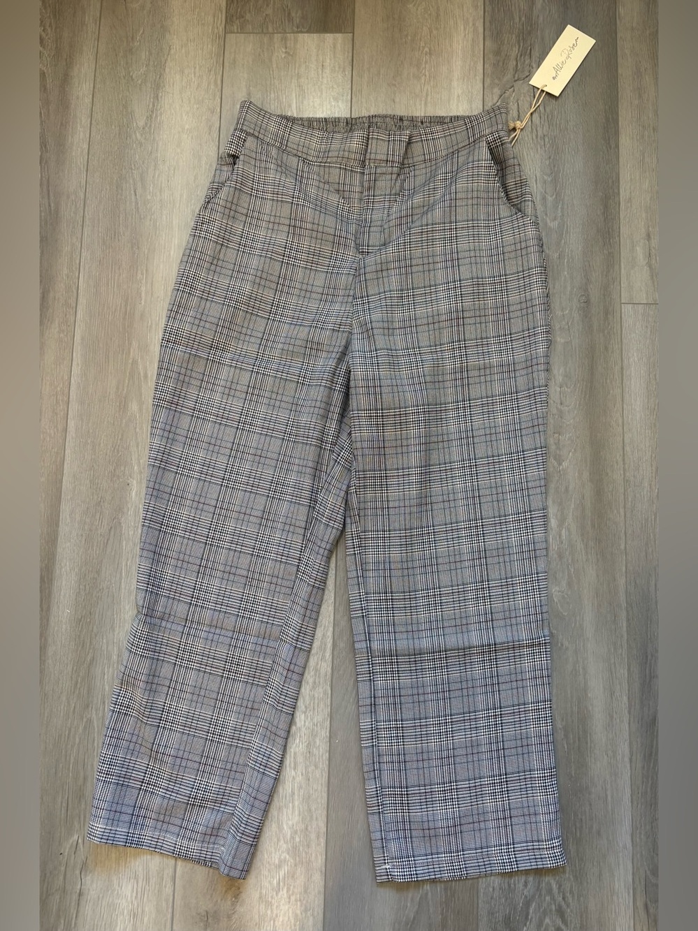 Allie Rose Plaid Straight-Leg Trousers - Gray